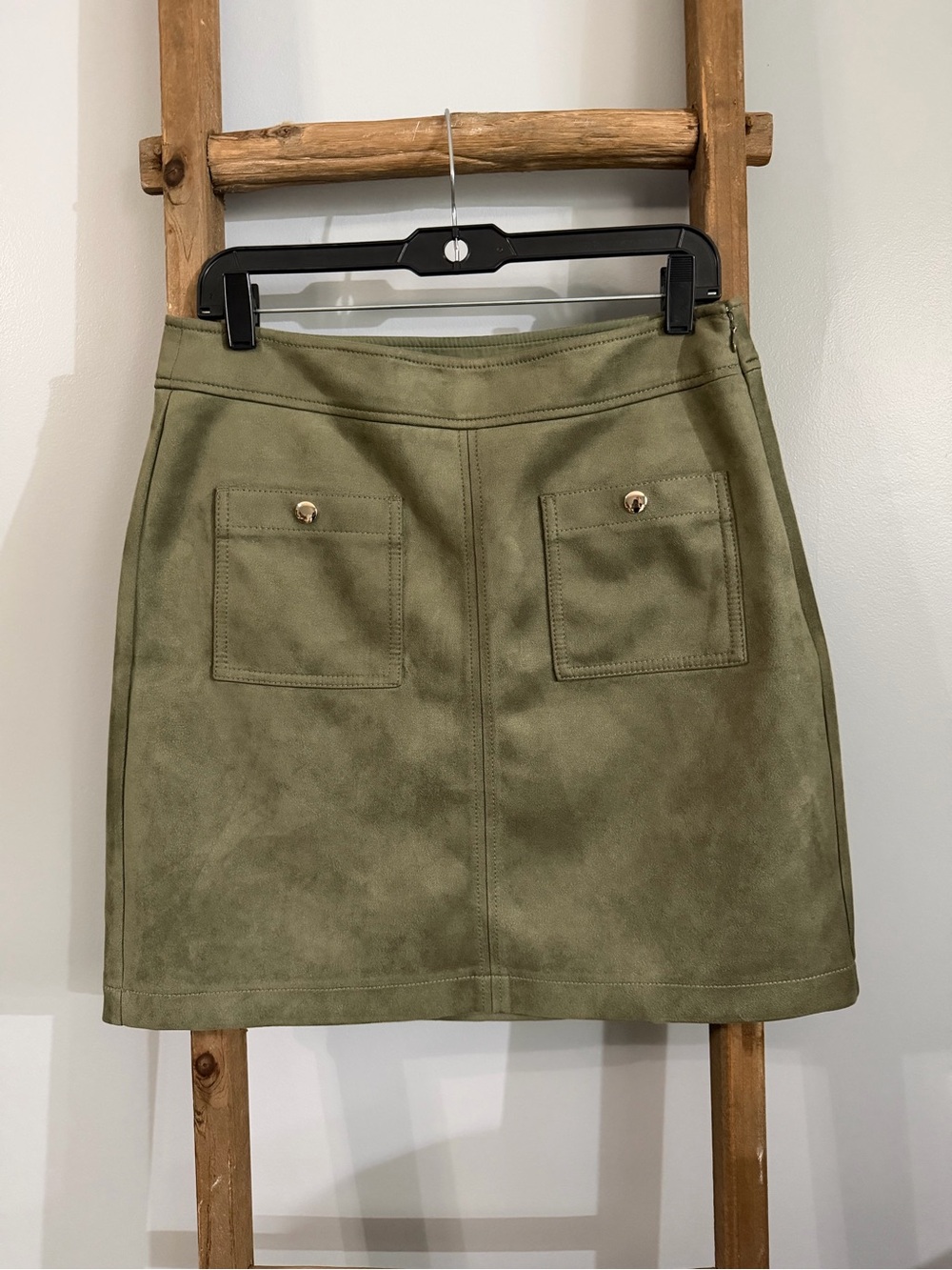 LOFT Olive Faux-Suede A-Line Mini Skirt with Front Pockets